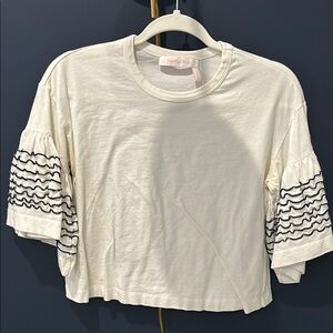 See By Chloe Cream Crop Ruffled Short Sleeve T-shirt